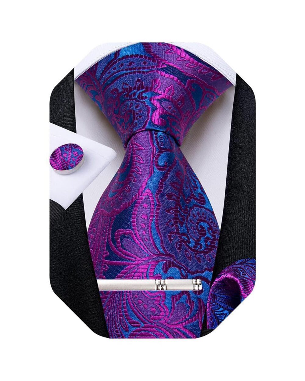 9950 Silk Floral Ties Woven Paisley Necktie and Tie Clip Handkerchief